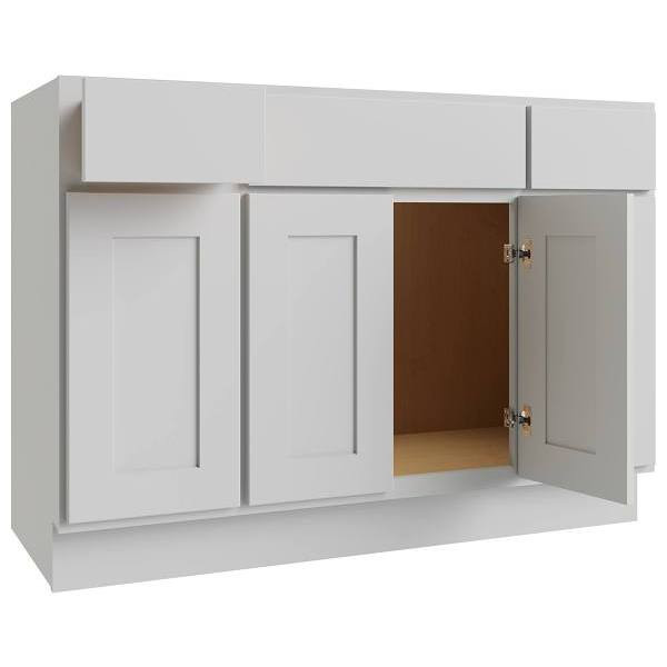 CNC CABINETRY Luxor 4-Door Vanity Base Cabinet, 48"W X 34.5"H, Shaker Misty Grey
