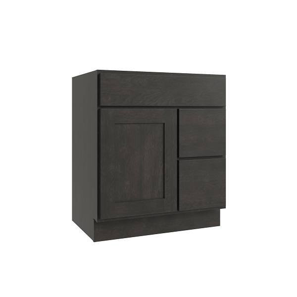 CNC CABINETRY 1-Door 2-Drawer Vanity Sink Bay Cabinet, 30"Wx34.5"Hx21"D, Shaker Smoky Grey