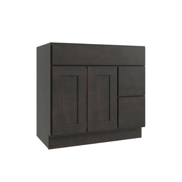 CNC CABINETRY Luxor 2-Door Vanity Cabinet, 36"Wx34.5"Hx21"D, Shaker Smoky Grey