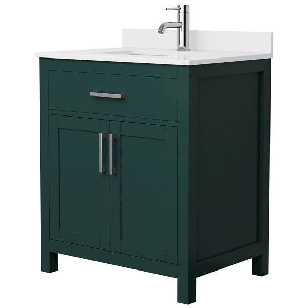 Wyndham Beckett 30" Green Single Vanity, White Marble Top, Nickel Trim