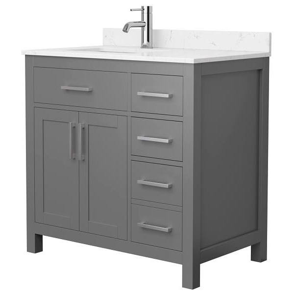 Wyndham Beckett 36" Dark Gray Single Vanity, Carrara Marble Top, Nickel Trim