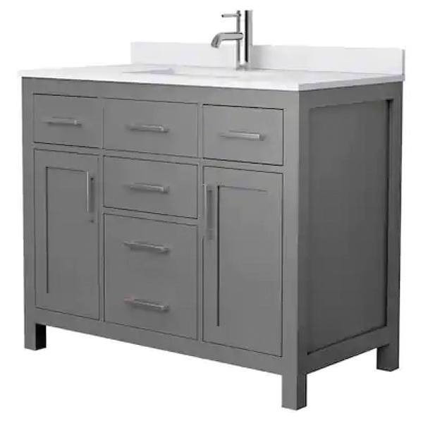 Wyndham Beckett 42" Dark Gray Single Vanity, White Marble Top