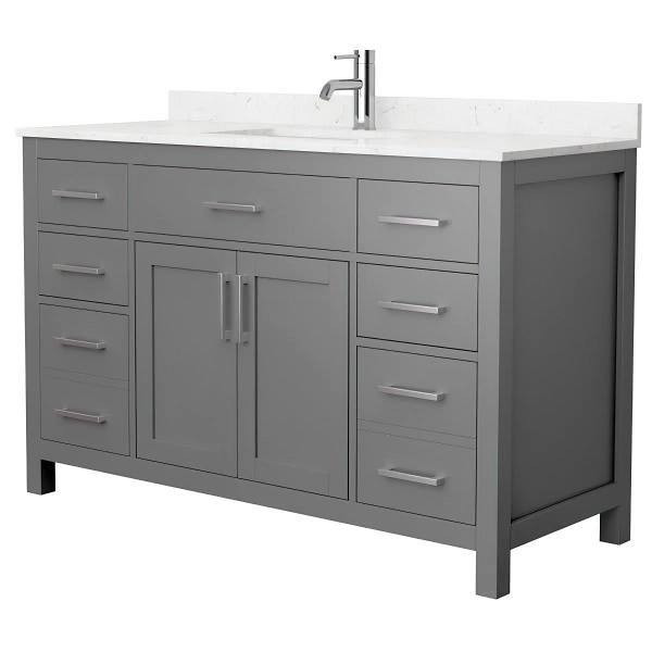 Wyndham Beckett 54" Dark Gray Single Vanity, Carrara Marble Top