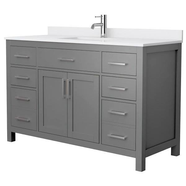 Wyndham Beckett 54" Dark Gray Single Vanity, White Marble Top