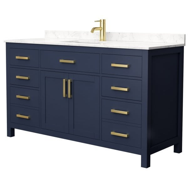 Wyndham Beckett 60" Dark Blue Single Vanity, Carrara Marble Top
