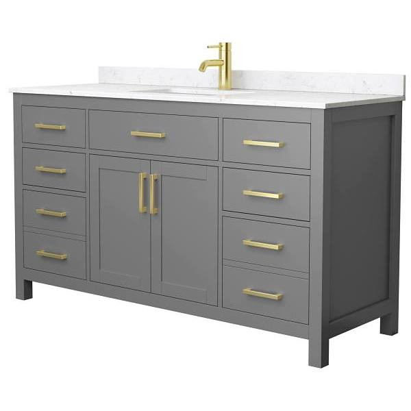 Wyndham Beckett 60" Dark Gray Single Vanity, Carrara Marble Top, Gold Trim