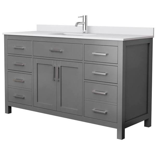Wyndham Beckett 60" Dark Gray Single Vanity, White Marble Top