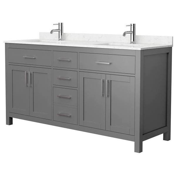 Wyndham Beckett 66" Dark Gray Double Vanity, Carrara Marble Top