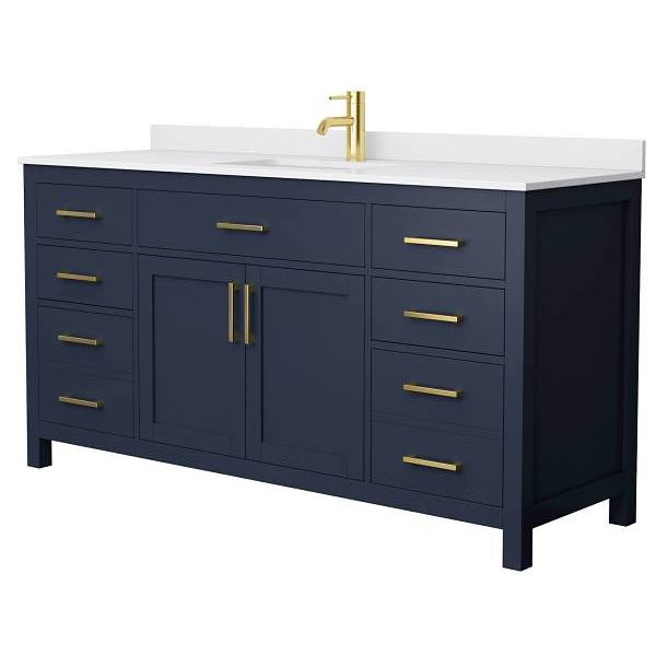 Wyndham Beckett 66" Dark Blue Single Vanity, White Marble Top