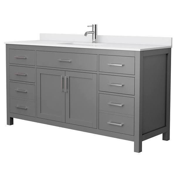 Wyndham Beckett 66" Dark Gray Single Vanity, White Marble Top