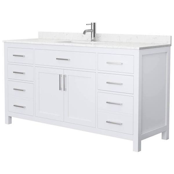 Wyndham Beckett 66" White Single Vanity, Carrara Marble Top