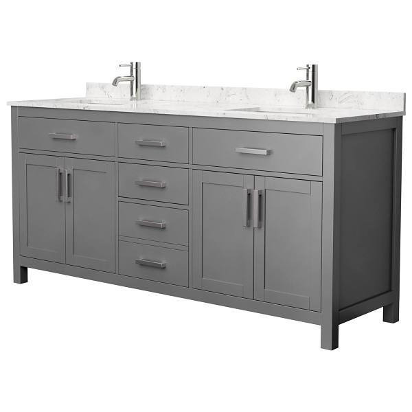 Wyndham Beckett 72" Dark Gray Double Vanity, Carrara Marble Top