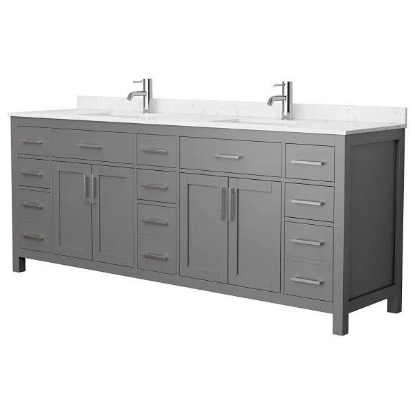 Wyndham Beckett 84" Dark Gray Double Vanity, Carrara Marble Top