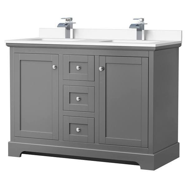 Wyndham Avery 48" Dark Gray Double Vanity, White Marble Top
