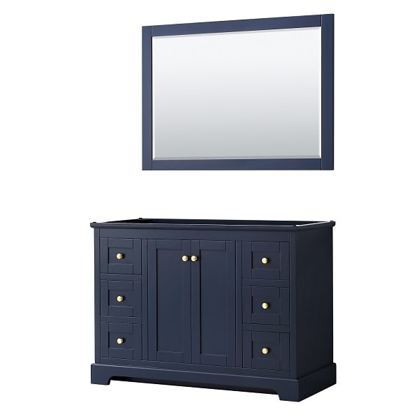 Wyndham Avery 48" Dark Blue Single Vanity, No Countertop, No Sink, 46" Mirror