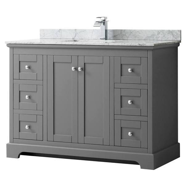 Wyndham Avery 48" Dark Gray Single Vanity, Carrara Marble Top, Square Sink