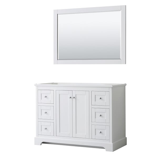 Wyndham Avery 48" White Single Vanity, No Countertop, No Sink, 46" Mirror