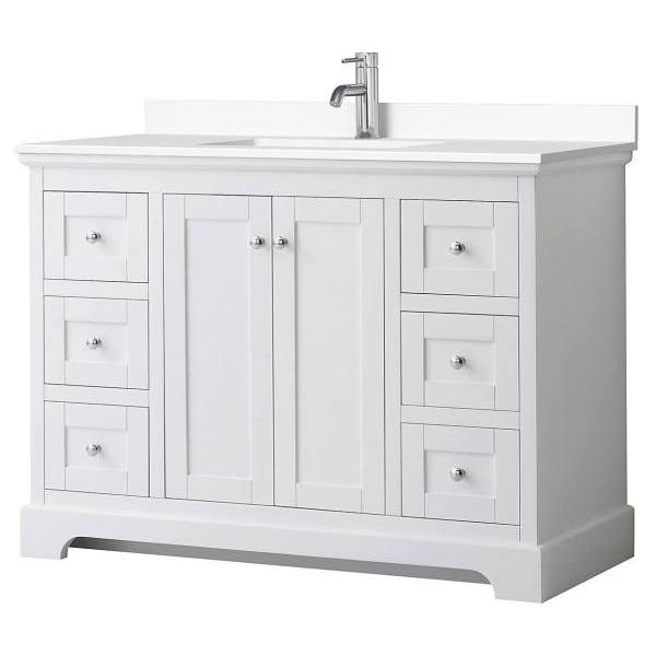Wyndham Avery 48" White Single Vanity, White Marble Top