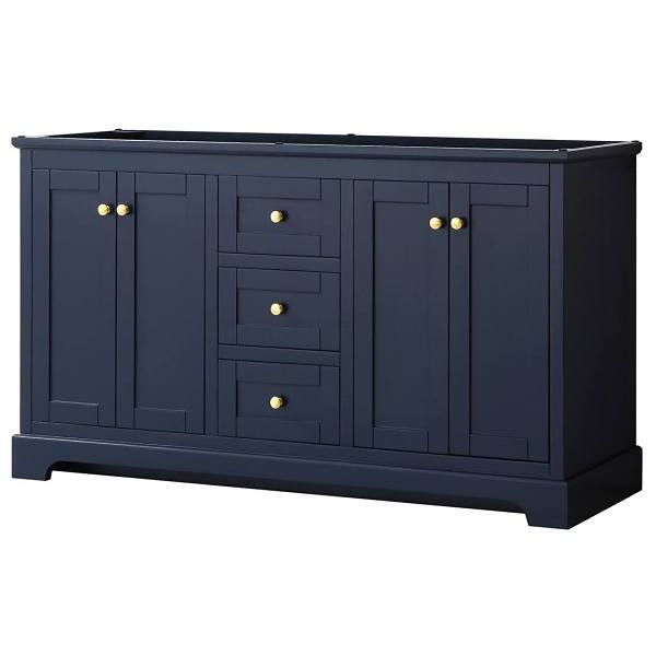 Wyndham Avery 60" Dark Blue Double Vanity, No Countertop, No Sinks