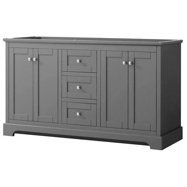 Wyndham Avery 60" Dark Gray Double Vanity, No Countertop, No Sinks