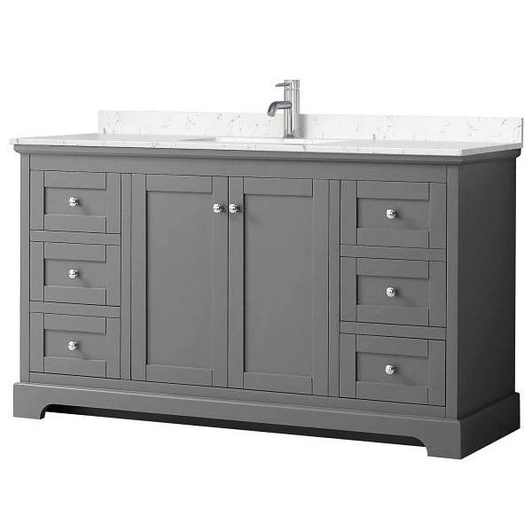 Wyndham Avery 60" Dark Gray Single Vanity, Carrara Marble Top