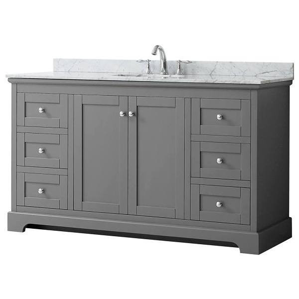 Wyndham Avery 60" Dark Gray Single Vanity, Carrara Marble Top, Oval Sink