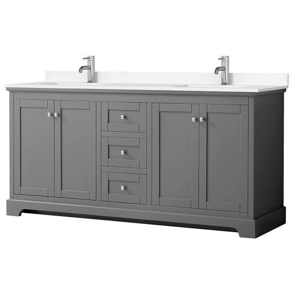 Wyndham Avery 72" Dark Gray Double Vanity, White Marble Top
