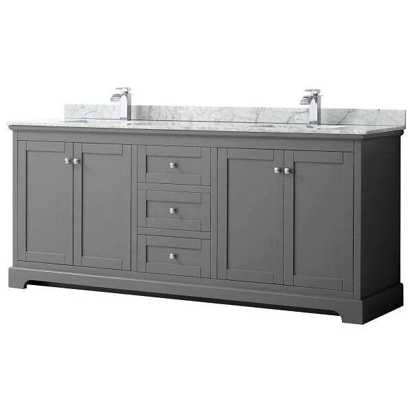 Wyndham Avery 80" Dark Gray Double Vanity, Carrara Marble Top, Square Sinks