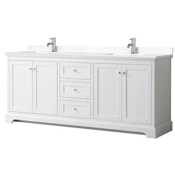 Wyndham Avery 80" White Double Vanity, Carrara Marble Top
