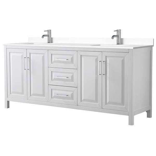 Wyndham Daria 80" White Double Vanity, White Marble Top