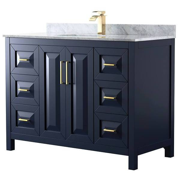 Wyndham Daria 48" Dark Blue Single Vanity, Carrara Marble Top, Square Sink