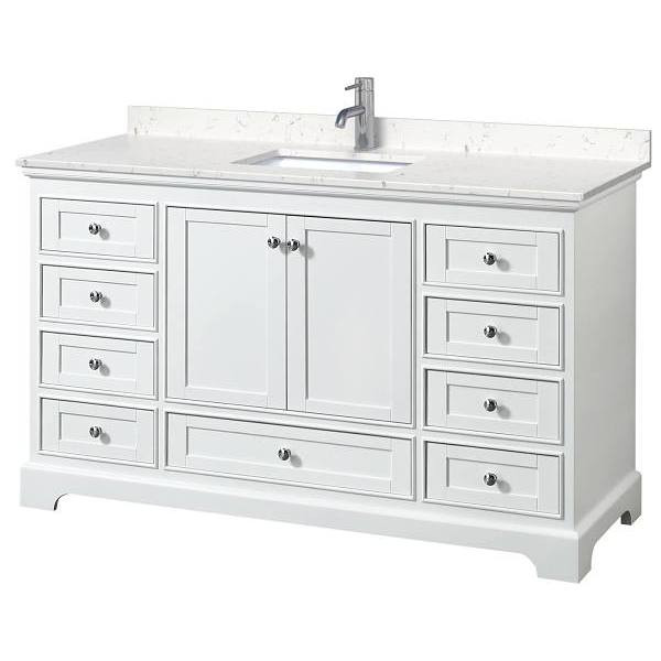 Wyndham Deborah 60" White Single Vanity, Carrara Marble Top