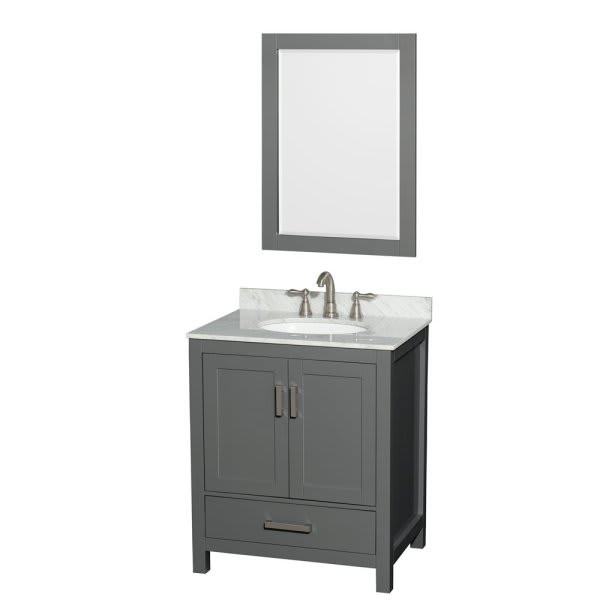 Wyndham Sheffield Dark Gray Single Bathroom Vanity 30" With Oval Sink & Mirror