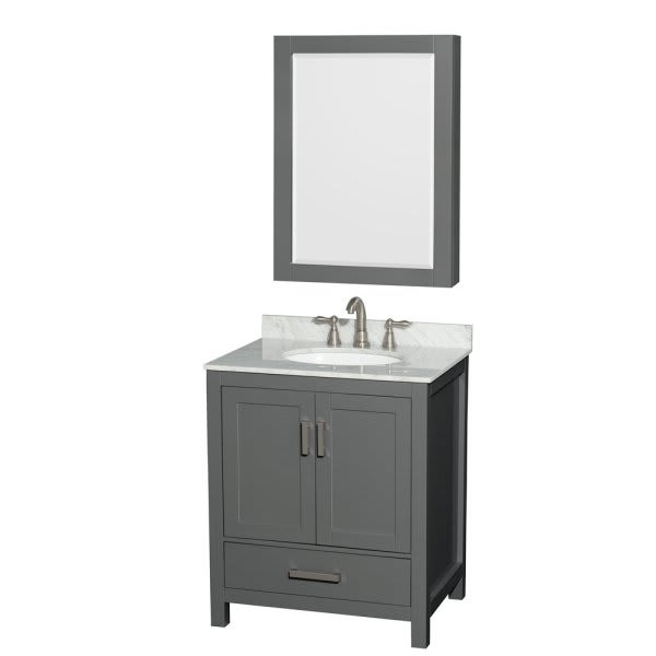 Wyndham Sheffield Dark Gray Single Bathroom Vanity 30" With Medicine Cabinet