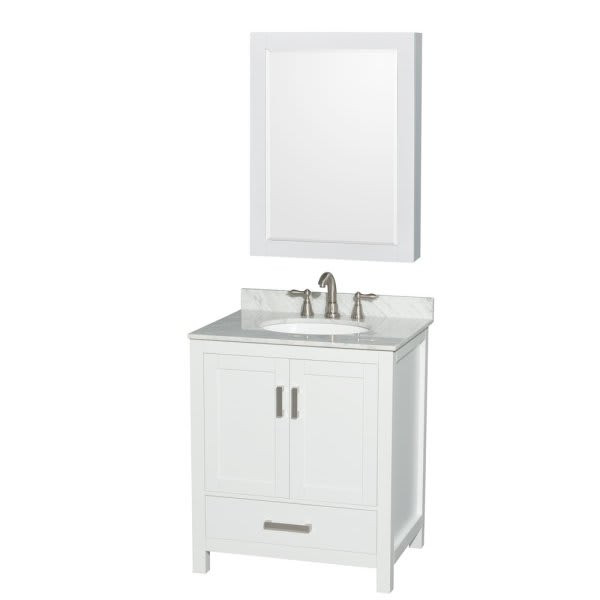 Wyndham Sheffield White Single Bathroom Vanity 30" With Medicine Cabinet