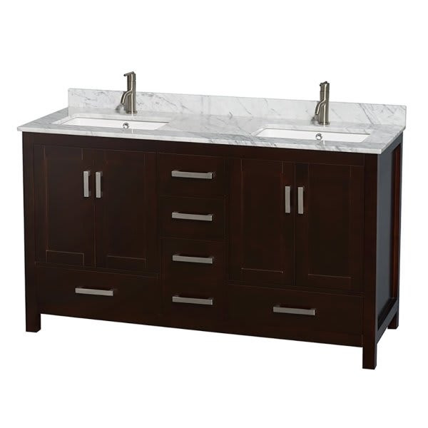 Wyndham Sheffield Espresso Double Bathroom Vanity 60" With Square Sink