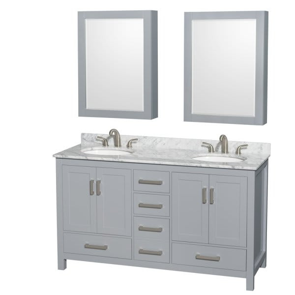 Wyndham Sheffield Gray Double Bathroom Vanity 60" With Countertop & Cabinet