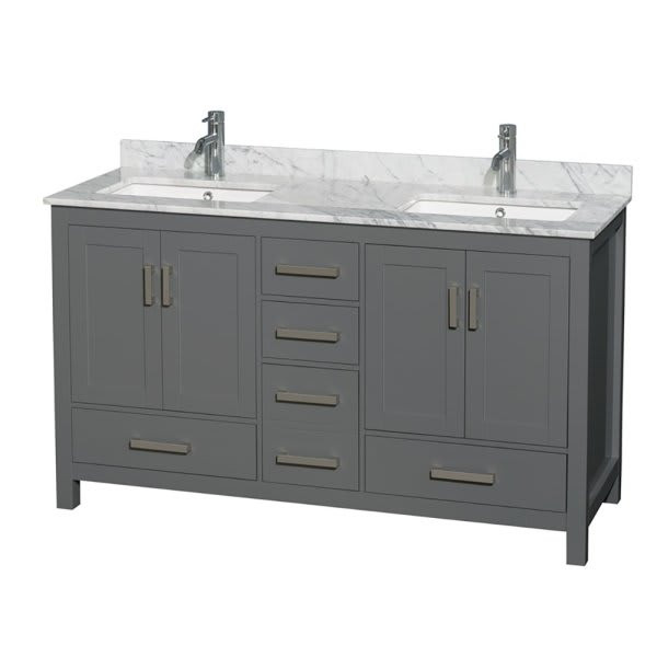 Wyndham Sheffield Dark Gray Double Bathroom Vanity 60" With Square Sink