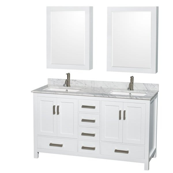 Wyndham Sheffield White Double Bathroom Vanity 60" With Medicine Cabinet (Mirror Included)