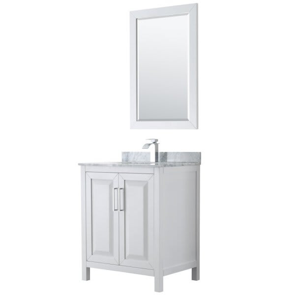 Wyndham Daria White Single Bathroom Vanity 30" With Square Sink And 24" Mirror