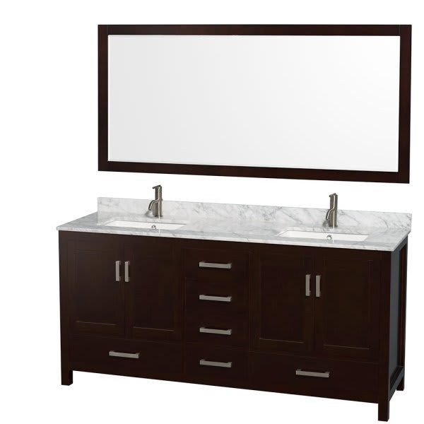 Wyndham Collection Sheffield 72 In. Double Bathroom Vanity W/ 70 In. Mirror (Espresso)