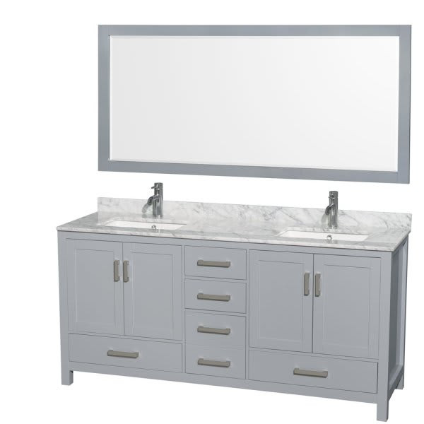 Wyndham Collection Sheffield 72 In. Double Bathroom Vanity W/ 70 In. Mirror (Gray)