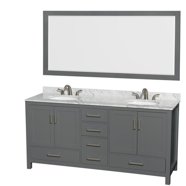 Wyndham Collection Sheffield 72 In. Double Bathroom Vanity W/ 70 In. Mirror (Dark Gray)