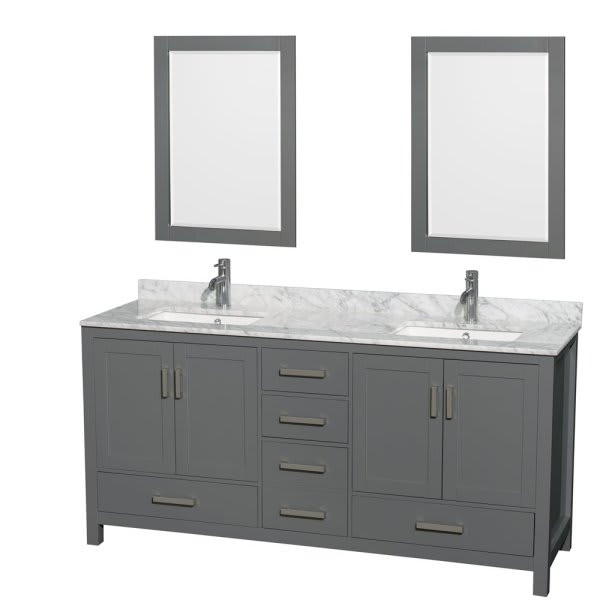 Wyndham Collection Sheffield 72 In. Double Bathroom Vanity W/ 24 In. Mirrors (Dark Gray)