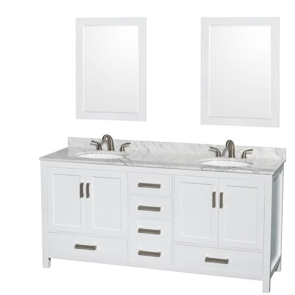 Wyndham Collection Sheffield 72 In. Double Bathroom Vanity W/ 24 In. Mirrors (White)