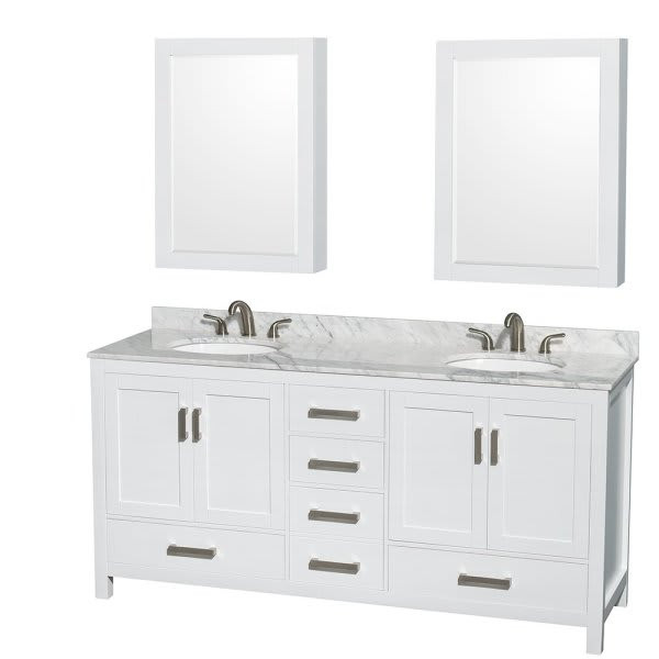 Wyndham Collection Sheffield 72 In. Double Bathroom Vanity W/ Medicine Cabinets (White)