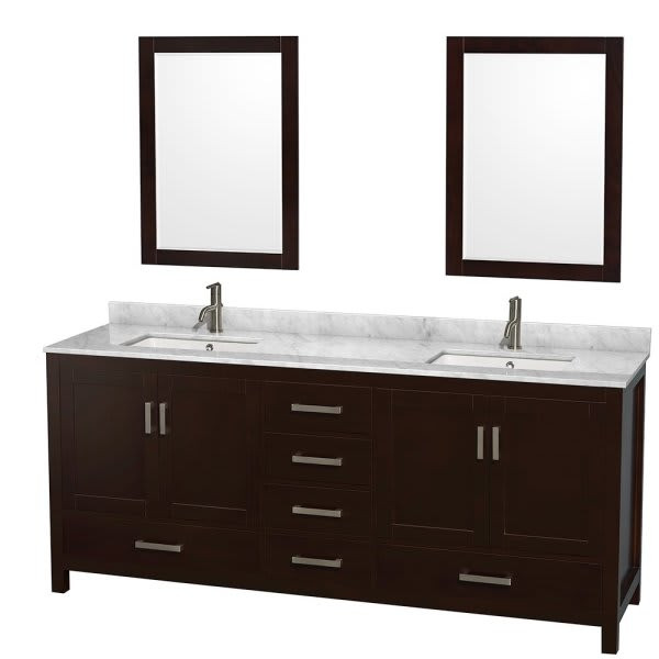 Wyndham Collection Sheffield 80 In. Double Bathroom Vanity W/ 24 In. Mirrors (Espresso)