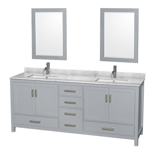 Wyndham Collection Sheffield 80 In. Double Bathroom Vanity W/ Top, Sinks, And Mirrors (Gray)