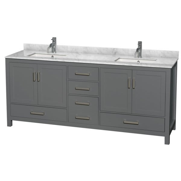 Wyndham Sheffield Dark Gray Double Bath Vanity 80 Inch With Top, Sink