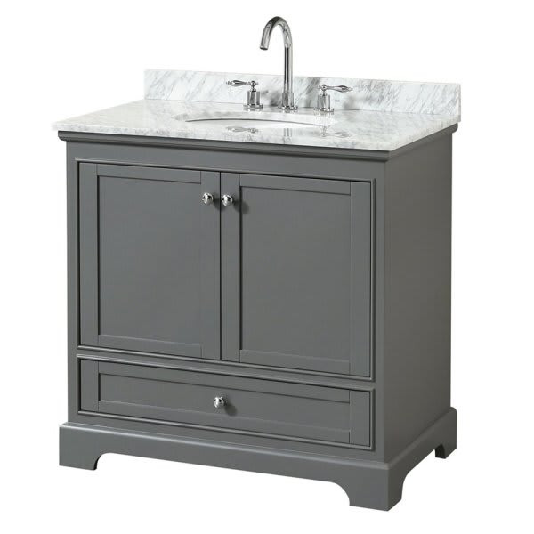 Wyndham Deborah Dark Gray Single Bath Vanity 36 Inch With Top, Oval Sink